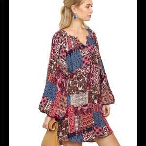 Umgee Multicolor Patchwork Tunic Dress M